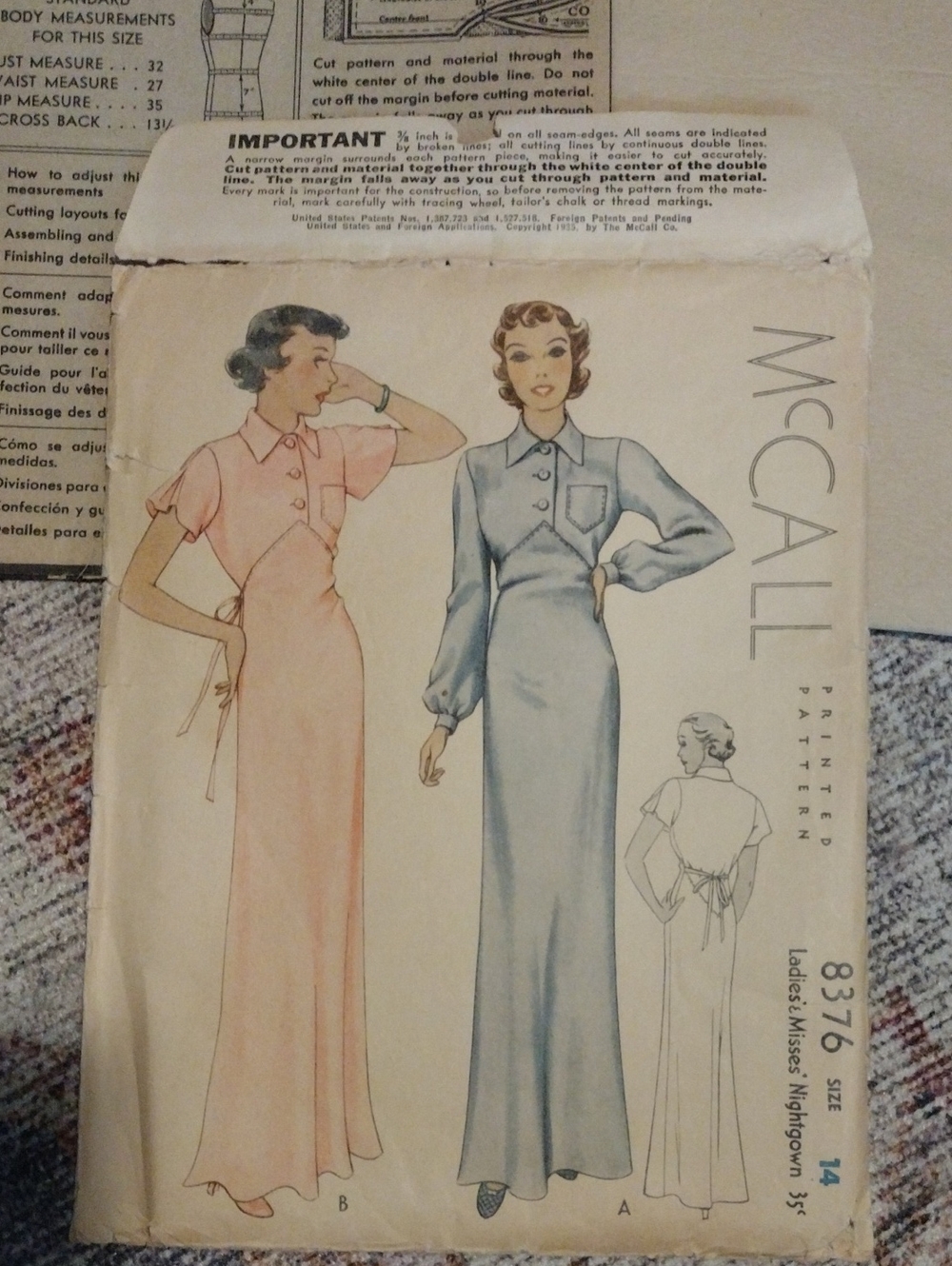 McCall Vintage Nightdress Sewing Pattern - Picture 2 of 4